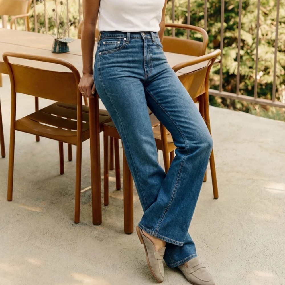 Edwin womens Ryder Tangled Blue High Rise Flare Denim Jeans 27 NWT